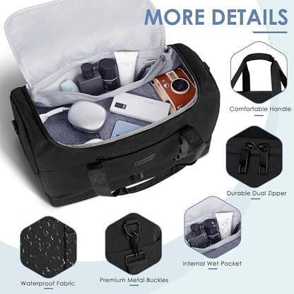 ETRONIK Gym Bag for Men Women, Large Travel Duffle Bag with Shoe Compartment, Carry on Bag with Toiletry Bag, Weekender Overnight Bag for Sports Business Trip, Black