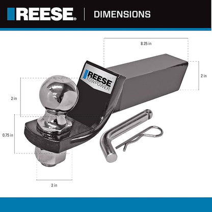 Trailer Hitch Ball Mount Starter Kit, Fits 2 Inch Square Receiver, 2 Inch Drop, 6,000 lbs. Capacity, Includes 2 Inch Trailer Ball and Pin & Clip, Black