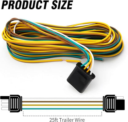 25ft Trailer Light Wiring Harness Kit, 21FT Male Plug  4FT Female Plug for Trailer Light with 4 Pin Flat Extension Connector 5 Wire Harness for Utility Boat Lights Kits