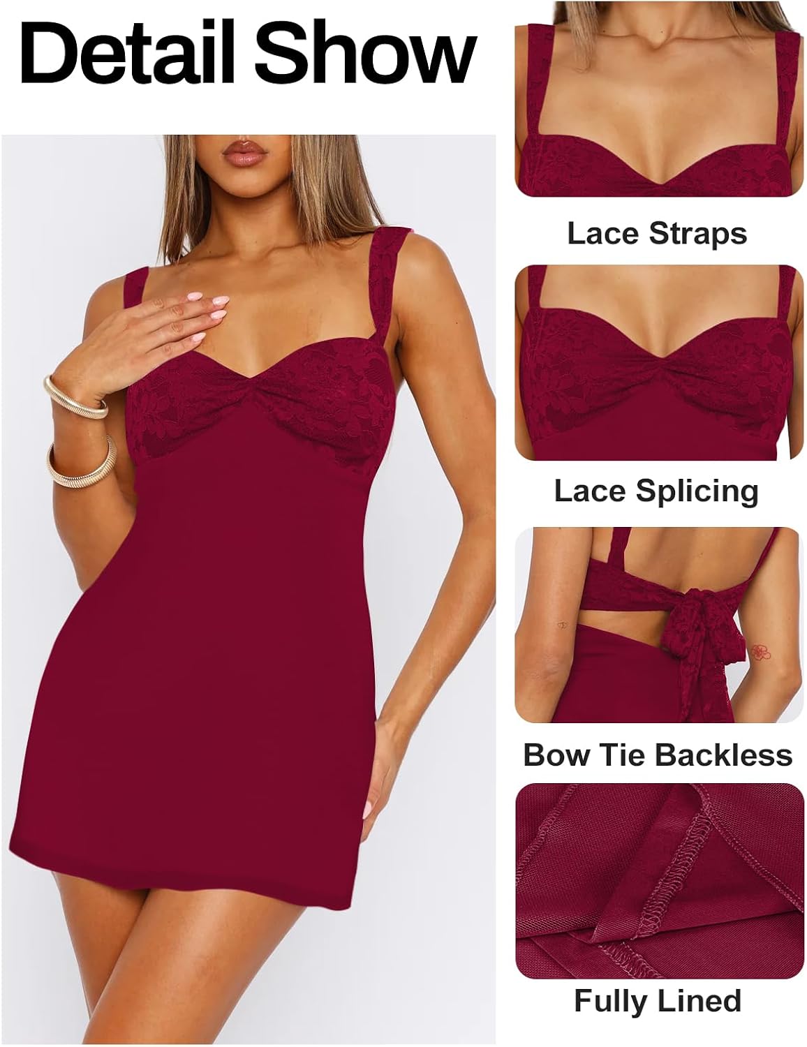Women's Summer Mini Dresses Sleeveless Sexy Square Neck Lace Splicing Cocktail Party Straps Bodycon Dress .