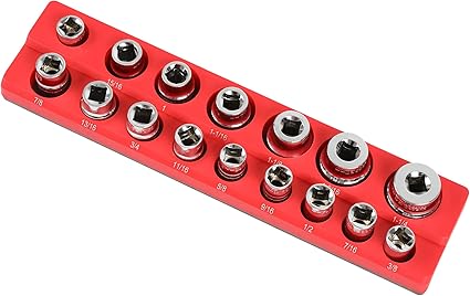 HFS(R) 12-inch Magnetic Socket Organizer Set Magnetic Socket Organizer Tray SAE Standard 12" Socket Holder Magnetic Tool Organizer 16 Slot Red Hold