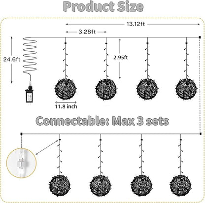 SenLuKit Outdoor Christmas Balls 4 Pack Hanging 11" LED Garden Sphere Tree Lights 8 Modes Waterproof String with Memory Timer Plug for Party Yard Porch Eave Patio Home Decoration-Warm White
