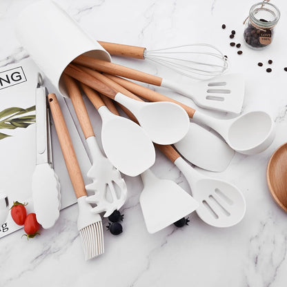 Carote 1pc Silicone Pasta Server with Wooden Handle, Heat Resistant Cooking Utensils for Pasta Noodle Spaghetti Strainer - 1 pc khaki