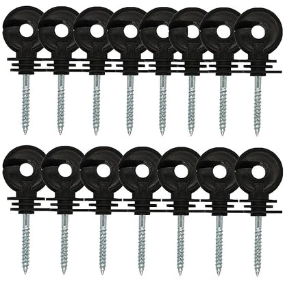 15 Pack Electric Fence Insulator Black Screw-in Nail Insulators Fence Post Insulator Ring Holder for Electric Fence Polywire Electric Fencing Aluminum Wire Poly Wires Garden Wooden Posts Stakes