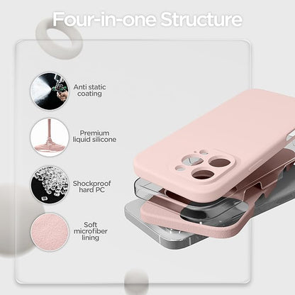 for iPhone 16 Pro Case, Liquid Silicone Case with Camera Protection Soft Gel Rubber Cover with Microfiber Lining Shockproof Protective Phone Case for iPhone 16 Pro 6.3", Chalk Pink
