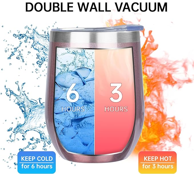 MEZMUT 12 Oz Insulated Wine Tumbler with Lid Double Wall Vacuum Stainless Steel Wine Glass Coffee Mug Insulated Tumbler Cup for Champaign, Cocktail, Beer (Rose Gold, 1 Pack)
