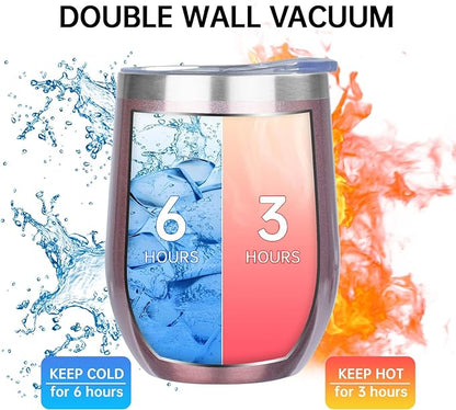 MEZMUT 12 Oz Insulated Wine Tumbler with Lid Double Wall Vacuum Stainless Steel Wine Glass Coffee Mug Insulated Tumbler Cup for Champaign, Cocktail, Beer (Rose Gold, 1 Pack)
