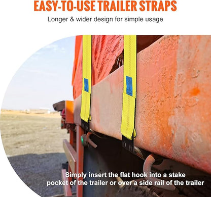 VEVOR Truck Straps, 4" x 30' Heavy Duty Tie Down w/Flat Hooks 18,000lbs Break Strength, WLL# 6000lbs, Cargo Straps tie Down for Flatbeds, Trucks, Trailers, Farms, Rescues, Tree Saver, Yellow(4 Pack)