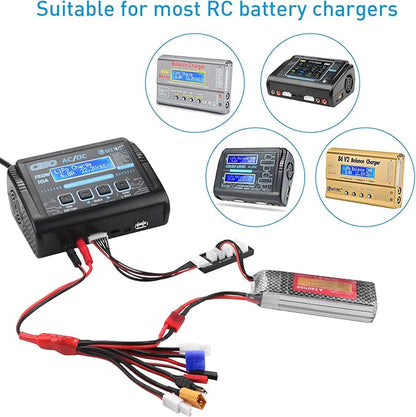 RC Lipo Battery Charger Adapter Connector Splitter Wire 8 in 1 Octopus Convert Cable to 4.0mm Banana Plug Lead Cable for TRX, T-Plug, Futaba, Tamiya Mini, XT60, EC3, JST, Tamiya