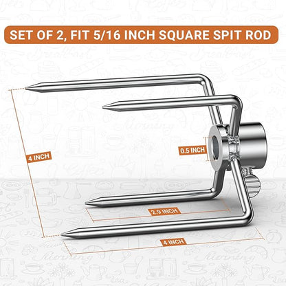 Onlyfire 6004 Grill Rotisserie Meat Forks(1-Pair)- Fits 516 Inch Square Spit Rods