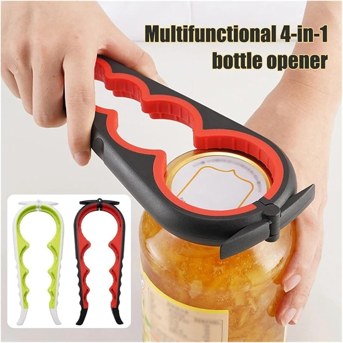 4-in-1 Multi-Functional Can Opener - Beverage Bottle Opener & Cap Twister with Anti-Slip Grip(Black)