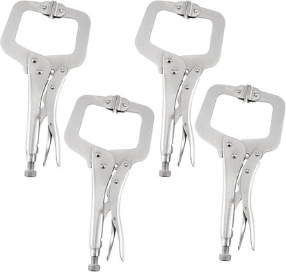SINJEUN 4 PCS 11 Inch C Camp Locking Plier, Heavy Duty Locking Pliers With Swivel Pads, Welding Vise Grip Pliers for Woodworking, 3.15 Inch Wide Opening Jaw (Has Slight Scratches)