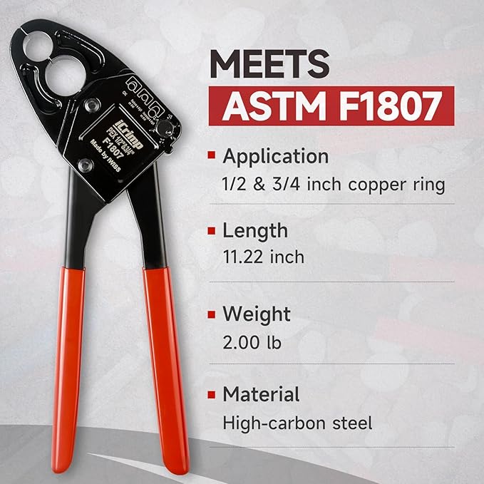 iCrimp Angle Head F1807 PEX Pipe Crimping Tool for Copper Rings - IWS-1234C(1234-inch Angle Combo Crimper), Suitable for Tight Spaces