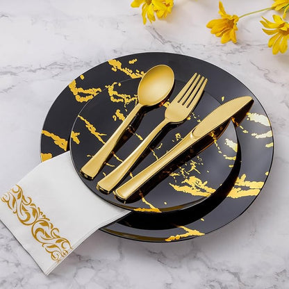 50 Pack Gold Plastic Forks, Heavy Duty Forks Disposable, Plastic Cutlery Perfect for Weddings, Parties, Dinners and Thanksgiving
