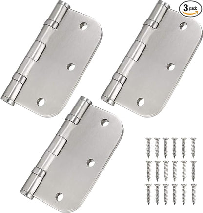 Stainless Steel Door Hinges, 3.5''X 3.5'' Ball Bearing Hinges, Commercial Grade Heavy Duty Hinges with 58 Inch Radius Corners, Door Interior Metal Hardwares, 3 Pack (Silver)