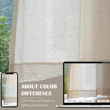 jinchan Linen Blend Beige Curtains 84 Inches Length for Living Room Farmhouse Rod Pocket Back Tab Light Filtering Window Drapes for Bedroom Curtains Crude 2 Panels
