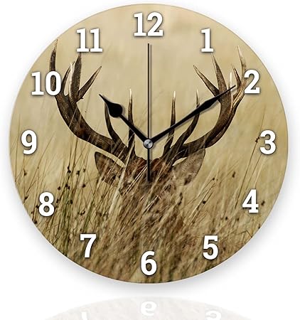 Battery Operated Wall Clocks 12 Inch,Deer in Wild,Silent Home Decor for Bathroom,Living Room,Bedroom