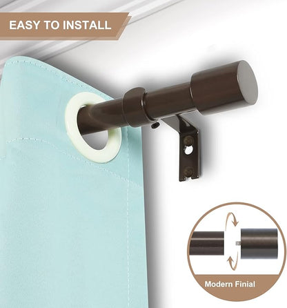2 Pack Bronze Curtain Rods for Windows 66 to 144 Inch,1 Inch Diameter Heavy Duty Curtain Rods,Cylindrical End Cap Curtain Rod,Modern Adjustable Drapery Rods,Window Curtains Rod 66-144",Antique Bronze