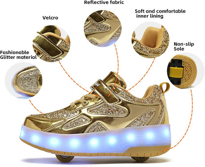LED Roller Skate Shoes for Kids Boys Girls Light Up Roller Sneakers with Detachable Wheels Rechargeable Flashing Wheeled Shoes