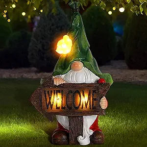 Garden Gnome Statue, Sculpture Funny Resin Gnome Garden Figurines and Solar Garden Statue for Garden Decorations,Patio Yard Lawn Ornaments Gift 12.3inch Tall
