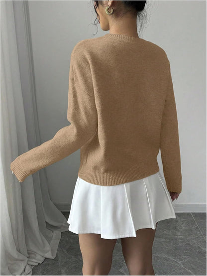RoseSeek Women's 3D Floral Appliques Crewneck Sweaters Long Sleeve Drop Shoulder Pullovers Elegant Knit Tops