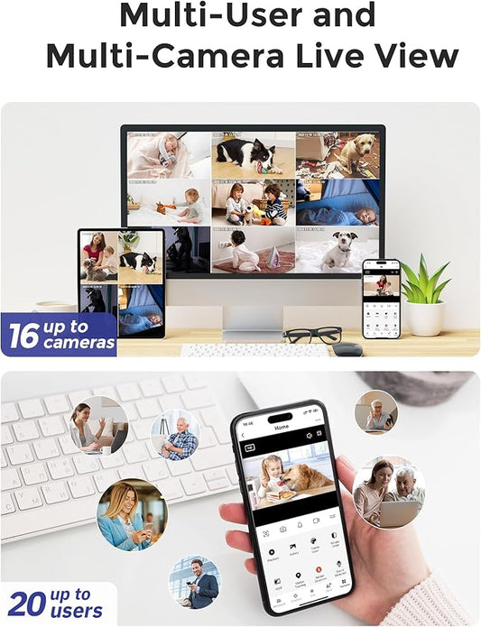 Hugolog 3K Security Camera 2.45 GHZ with 32 GB SD Card Indoor PanTilt,AI Sound Processing Ideal for Baby MonitorPet CameraHome Security with 12Zoom,Starlight Color Night Vision