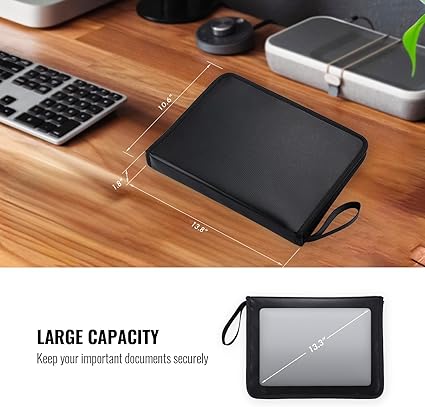 Expanding Accordion File Organizer with Handle, Fireproof Document Bag Organizer, 13 Pockets Important Documents Folder with Zipper & Labels for Letter A4 Files and More