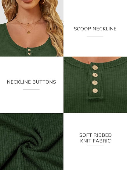 ATHMILE Women's Long Sleeve Shirts Casual Fall Henley Top Button Down Blouses Basic Ribbed Knit T Shirts 2025