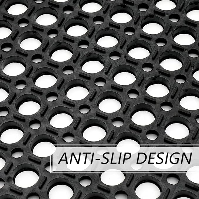 Anti-Fatigue Rubber Floor Mat - NANBOWANG Commercial Grade Grease Resistant Non-Slip Recycle Tyre Floor Mats for Restaurant Kitchen Bar Garden Outdoor Wet Area (36"x 60") Black