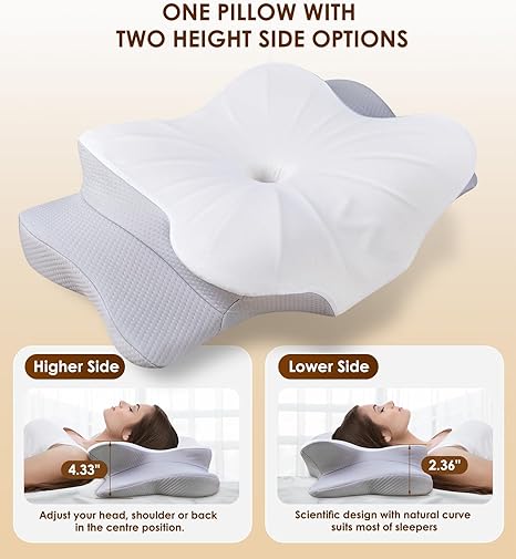 Cervical Pillow for Neck  Shoulder, Ergonomic Contour Memory Foam Pillows for Sleeping with Washable Pillowcase, Cooling Neck Support Pillow for Side Back Stomach Sleeper-Grey-Standard Size
