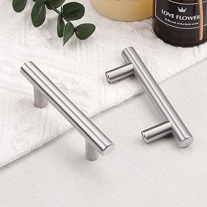 Probrico 5 Pack 5 Inch Cabinet Handles Brushed Nickel, Satinless Steel Cabinet Pulls for Kitchen Cupboard, T Bar Drawer Handles Dresser Pulls, 3 Inch Hole Centers, 5 Inch Length