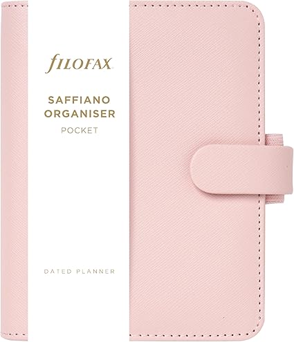 Filofax Saffiano Organizer, Pocket Size, Blush - Cross-Grain, Leather-Look, Six Rings, Week-to-View Calendar Diary, Multilingual, 2024 (C022697-24)