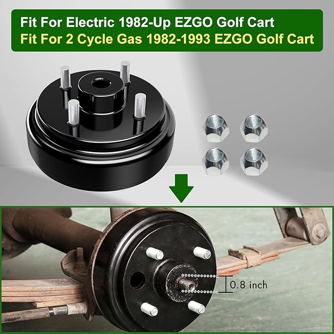 Golf Cart Brake Drum Hub Assembly Compatible with EZGO TXT 1982-Up Electric Vehicles Models,Replaces 19186-G1 19186-G1P 17082-G2 17298-G1