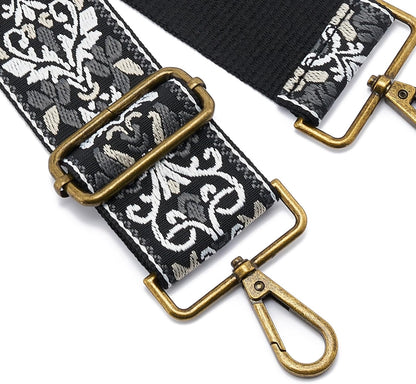 ZOOEASS Bronze Buckles Purse Strap, 2" Wide Crossbody Handbag Strap Adjustable Replacement Shoulder Strap Vintage Embroidery