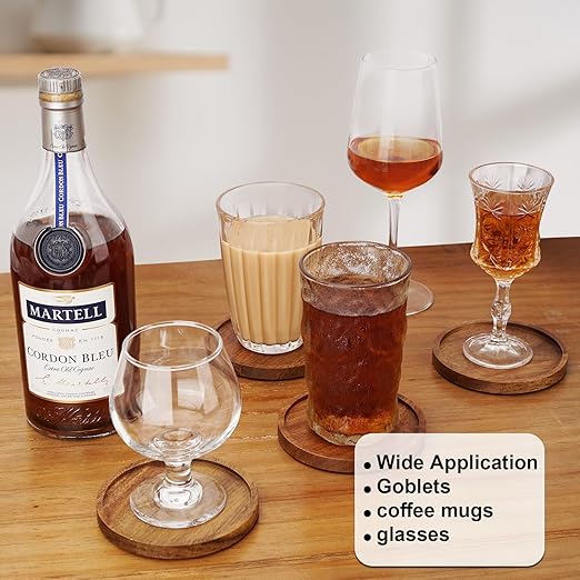 Acacia Wood Coasters with Lip for Drinks Round Coasters Set of 4, MDTARVF Beer Coaster Decor Beverage Cup Coasters Modern Bar Coasters Gift Best Coffee Table Coasters