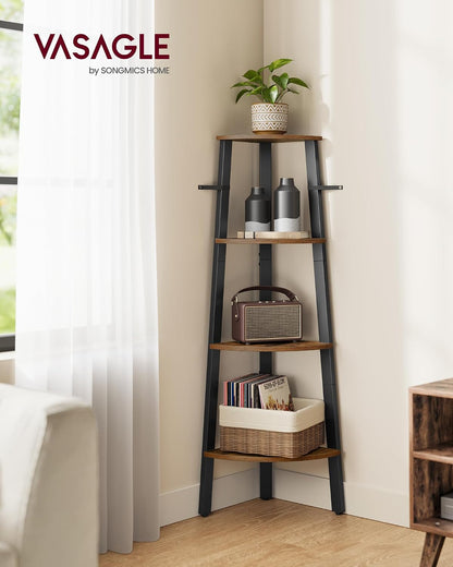 VASAGLE 4-Tier Corner Shelf Stand, Modern Ladder Shelf Plant Stand for Living Room, Office, Kitchen, Rustic Brown and Matte Black, ULLS34X