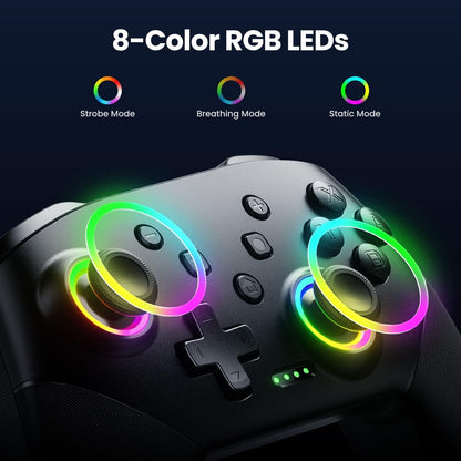 VOYEE Wireless Switch Controllers for Switch/Lite/OLED/PC, Pro Controller One-Key Pairing Gamepad with 9-Color RGB LEDs, 6-Axis Motion Control, Wake Up Function