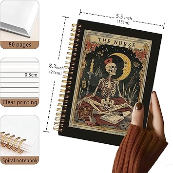 Wheatwin Nurse Notebook, Nursing Notebook, Nurse Gifts for Women, Nurse Appreciation Gifts, Gothic Nurse Supplies Hardcover Spiral Notebook 5.5x8.3