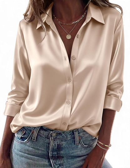 Zeagoo Womens Tops Long Sleeve Satin Silk Button Down Shirts Casual Business Dressy Blouses Fall Clothes .