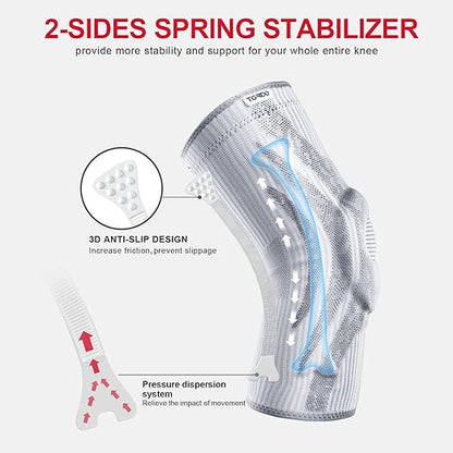TORDO Knee Brace Compression Knee Sleeves Gel Pad Support & Side Stabilizers for Knee Pain, Patella Tendon Stabilizing, Meniscus Tear, Joint Pain Relief ACL for Man & Women Gym Weightlifting, Running
