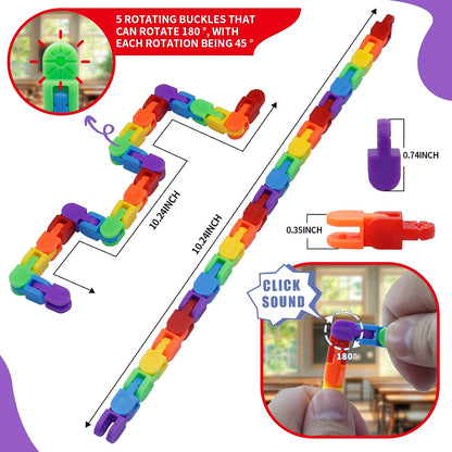 30 Pack Rainbow Wacky Track Toys Snap and Click Fidgets Toys - Party Favors Bulk, Finger Sensory Toy for Stress Relief, Goodie Bag Fillers, Treasure Box Toys for Classroom, Stocking Stuffers