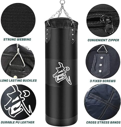 Hanging Punching Bag Set Unfilled, Heavy Boxing Bags Kickboxing Bag for Adults Kids, Youth Boxing Set with Hand Wraps, Punching Bag Hangers, for MMA Muay Thai Karate Taekwondo Training