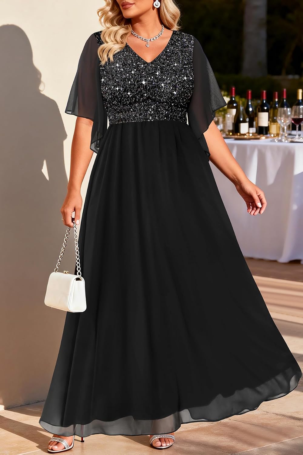 Pinup Fashion Women Plus Size Formal Dresses - Sequin Evening Gown Prom Wedding Guest Floor Length Dress .