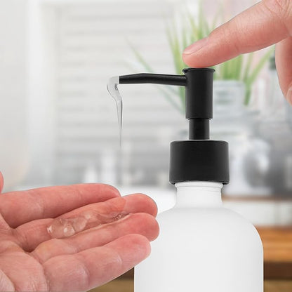LL Co Soap Dispenser 16 Oz - 2-Pack White Glass Soap Dispenser with Plastic Pump - Durable Liquid Soap Dispensers - Multi-Use Dish, Hand, Lotion Container - Cute Kitchen, Bathroom Soap Bottle Set