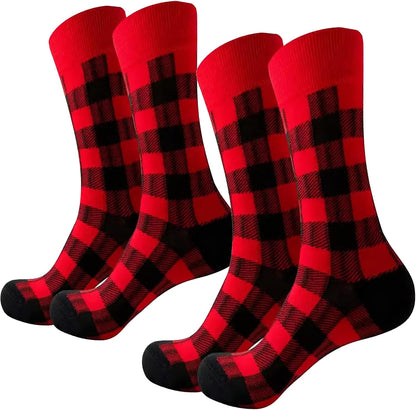 Buffalo-Plaid-Cotton-Socks - Check Crew Socks Hiking Casual Warm Socks 1-pairs Fit for women