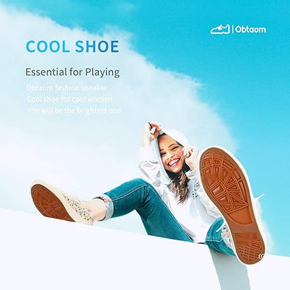 Obtaom Women's Play Fashion Sneaker White Color Washed and Leopard Canvas Slip on Shoes