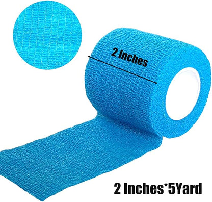 6 Pack 2 Inches Self Adhesive Wrap Bandage Self Adherent Cohesive Bandage Tape Stretch Vet Wrap Breathable Athletic Tape for Sports, Wrist, AnkleOoaBlueOoa