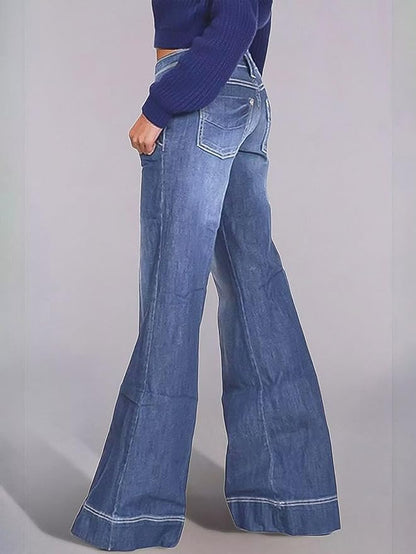 Flamingals Low Rise Straight Leg Wide Leg Baggy Jeans Women Stretch Boyfriend Butterfly Flare Denim Pants