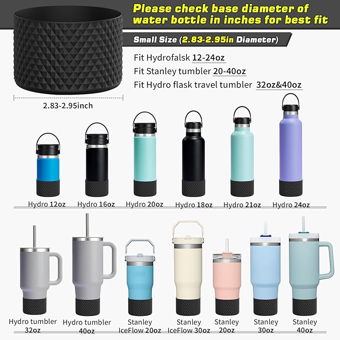 WUQID Water Bottle Boot, Diamond Silicone Boot Compatible with Stanleyy Tumbler 20-40oz  Hydroo Flask Bottle 12oz-24oz, Reduces Dents Sleeve Cover for More BottlesTumblers Bottom of 2.83-2.95in