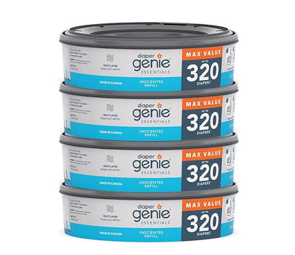 Diaper Genie Essentials Round Refill Pack of 4  Holds Up to 1280 Newborn Diapers  Features Unscented Continuous Film  Compatible with Diaper Genie Complete and Expressions Pails
